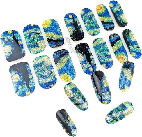 Van Gogh's Starry Sky Gel Nail Stickers Starry Night Full Wraps Brighter Nail Polish Strips Waterproof Self-Adhesive 28 Tips Shinny Glitter Nail Polish Stickers Decals Set for Women Girls(No UV/LED Lamp Required) in Saudi Arabia
