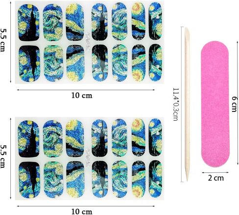 Van Gogh's Starry Sky Gel Nail Stickers Starry Night Full Wraps Brighter Nail Polish Strips Waterproof Self-Adhesive 28 Tips Shinny Glitter Nail Polish Stickers Decals Set for Women Girls(No UV/LED Lamp Required) in Saudi Arabia