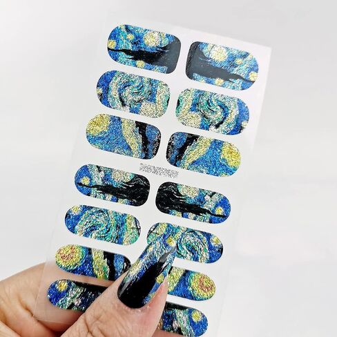 Van Gogh's Starry Sky Gel Nail Stickers Starry Night Full Wraps Brighter Nail Polish Strips Waterproof Self-Adhesive 28 Tips Shinny Glitter Nail Polish Stickers Decals Set for Women Girls(No UV/LED Lamp Required) in Saudi Arabia