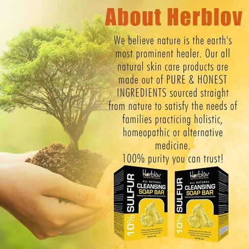 Herblov Cleansing 10% Sulfur Soap Bar for Face & Body – Natural Shine Control Facial Cleanser for Acne, Oily Skin – Made in USA Skincare Wash with Lemongrass, Tea Tree Oil, Vitamin E, Coconut Milk in Kuwait