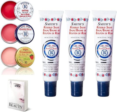 Smiths Rosebud Salve- Collectors Lavish Layers 0.8oz Set & 0.5oz Rosebud Trio Lip Balm- Original Rose Salve, Minted Rose, Strawberry Lip Balm Bulk & Trio Rosebud Lip Gloss Tubes Set- Self Care E-book in Saudi Arabia