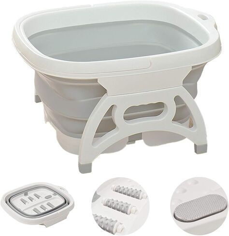 Large Collapsible Foot Soaking Bath Basin with Foot Callus Remover and Massage Rollers,Foldable Plastic/Rubber Foot Bath Bucket Tub,Pedicure Foot Soak Bath (Grey) in Kuwait
