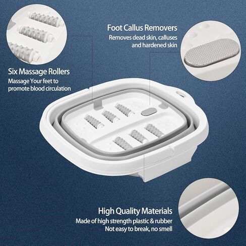 Large Collapsible Foot Soaking Bath Basin with Foot Callus Remover and Massage Rollers,Foldable Plastic/Rubber Foot Bath Bucket Tub,Pedicure Foot Soak Bath (Grey) in Kuwait