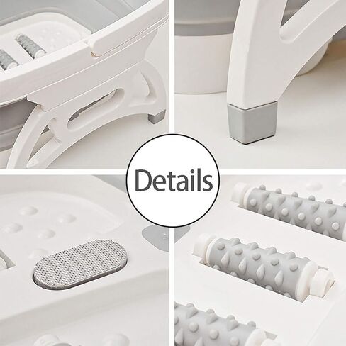 Large Collapsible Foot Soaking Bath Basin with Foot Callus Remover and Massage Rollers,Foldable Plastic/Rubber Foot Bath Bucket Tub,Pedicure Foot Soak Bath (Grey) in Kuwait