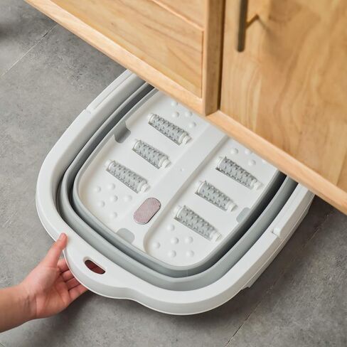 Large Collapsible Foot Soaking Bath Basin with Foot Callus Remover and Massage Rollers,Foldable Plastic/Rubber Foot Bath Bucket Tub,Pedicure Foot Soak Bath (Grey) in Kuwait