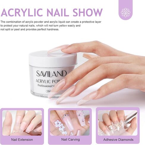 مجموعة أظافر أكريليك من سافيلاند - سائل أكريليك 118 مل ومسحوق أكريليك شفاف 2 أونصة مع فرشاة أظافر أكريليك غير حمضية، مجموعة أدوات أظافر الكل في واحد لأظافر أكريليك تمديد طويلة الأمد للمنزل in Kuwait