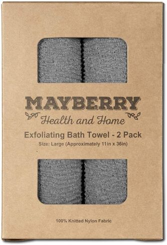 Mayberry Health and Home Extra Long (36 Inches) Exfoliating Bath Cloth (2 Pack) Gray Nylon Bath Towel, Stitching on All Sides for Added Durability in Saudi Arabia