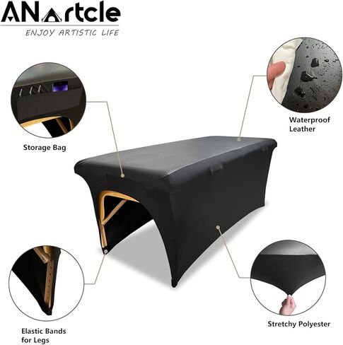 غطاء سرير رموش مناسب قابل للمسح، وقابل لإعادة الاستخدام ومقاوم للماء، غطاء حماية ممتاز لسرير رموش أو طاولة تدليك بطول 6 أقدام، غطاء سرير سبا من الجلد النباتي، غطاء سرير سبا (72 بوصة × 30 بوصة × 30 بوصة، أسود) in Kuwait