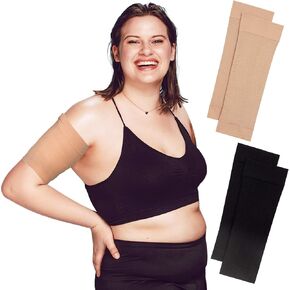 2 Pairs Arm Slimming Shapers For Women - Upper Arm Compression Sleeve To Tone Arms - Arm Wraps For Flabby Arms - Helps Shape Upper Arms Ideal For Plus Size Women (Black + Beige) in Saudi Arabia