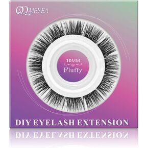 DIY Eyelash Extensions 0.07-D Curl 10mm Fluffy Single Length 12 Clusters Soft Wispy Light 3D Effect Natural Individual Cluster Lashes Home Eyelash Extensions D Curl Lashes Pack (10mm, 0.07-D-Fluffy)