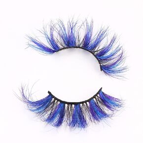 25mm Colored Eyelashes,Halloween 3D Mink Lashes with Color,Beautiful Natural Wispy Colorful False Eyelashes 1 Pair for Christmas New Year Party Ball（Blue purple black 3 colors）