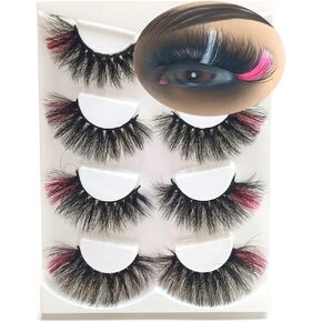 Colored Eyelashes, Fluffy False Lashes with Color, Colorful Eyelashes withTwo Colors Pink Purple 4 Pairs(End Pink&Mid Purple)