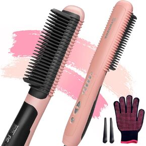 Electric Ceramic Hair Straightening Comb for Black Hair - Anti-Scald Straightener Brush with 6 Temperature Settings and Auto-Off Feature, Salon-Quality Styling (Black)