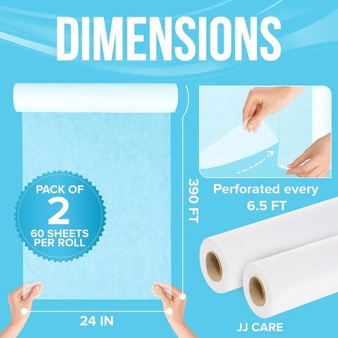 JJ CARE Disposable Massage Table Sheets - 120 Sheets [24" x 390 feet, 2 Roll] - 50% Thicker Perforated Massage Bed Cover, Non-Woven Disposable Roll for Massage Table for Waxing, Facial, Tattoo, & Spa in Saudi Arabia