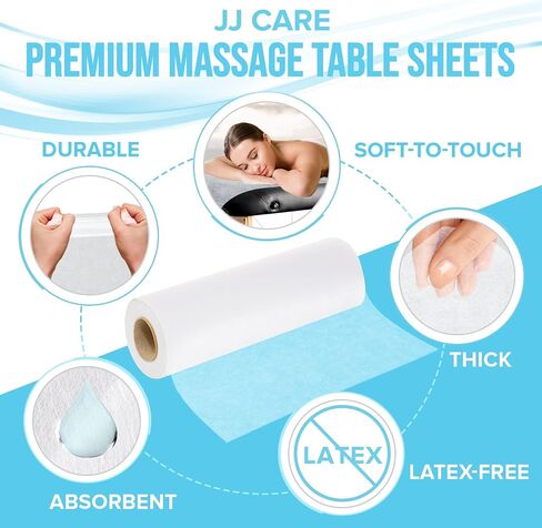 JJ CARE Disposable Massage Table Sheets - 120 Sheets [24" x 390 feet, 2 Roll] - 50% Thicker Perforated Massage Bed Cover, Non-Woven Disposable Roll for Massage Table for Waxing, Facial, Tattoo, & Spa in Saudi Arabia