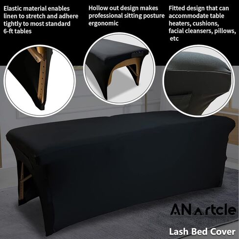 غطاء سرير رموش من ANartcle، غطاء حماية ممتاز لطاولة رموش أو سرير تدليك بطول 6 أقدام، ملاءات سرير رموش، غطاء سرير سبا (72 بوصة × 30 بوصة × 30 بوصة، أسود) in Kuwait