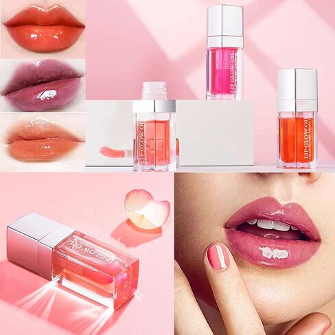 Arindar 3 PCS Plumping Lip Oil, Hydrating Lip Glow Oil Cherry, Plumper Lip Gloss Oil Set Clear, Transparent Lip Oil Tinted for Lip Care and Dry Lips, Long Lasting Nourishing Lip Glow Oil in Saudi Arabia