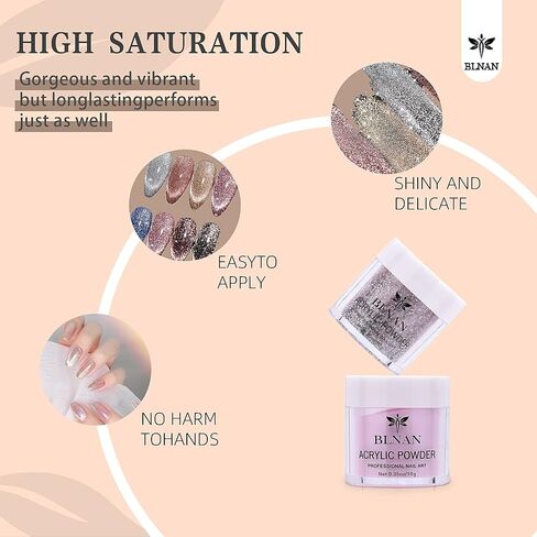 Professional Glitter Acrylic Powder Bulk Bare Nail Acrylic Powder (10g/0.35oz Jar) Easy to Apply Color for Womens Nail Sets in Saudi Arabia