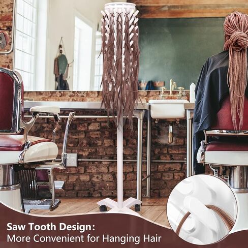 Yumkfoi Rotating Braiding Hair Rack 120 Pegs, Wooden Standing Hair Holder with Locking Caster Wheels, Hair Separator Stand Braider Rack Hair Extension Holder for Hair Stylists, Hair Salons, Home in Kuwait