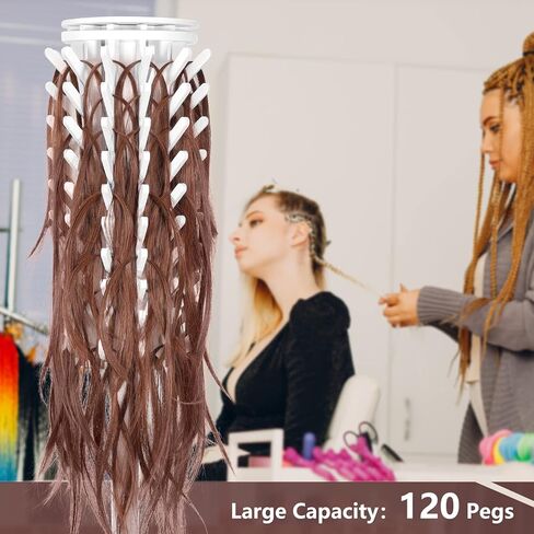 Yumkfoi Rotating Braiding Hair Rack 120 Pegs, Wooden Standing Hair Holder with Locking Caster Wheels, Hair Separator Stand Braider Rack Hair Extension Holder for Hair Stylists, Hair Salons, Home in Kuwait