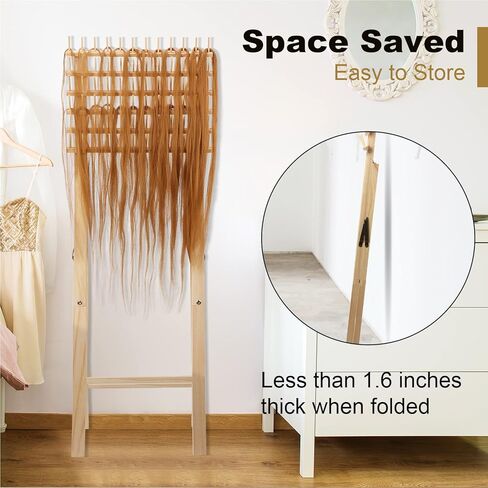 Aoibrloy Braiding Hair Rack, Wooden Standing Hair Holder with 72 Pegs Collapsible Hair Separator Rack for Hair Braid in Kuwait
