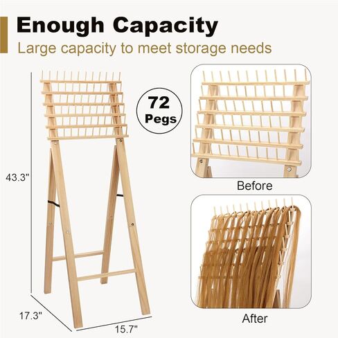 Aoibrloy Braiding Hair Rack, Wooden Standing Hair Holder with 72 Pegs Collapsible Hair Separator Rack for Hair Braid in Kuwait