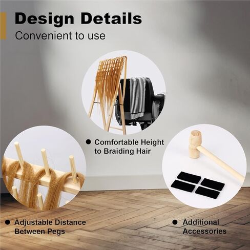 Aoibrloy Braiding Hair Rack, Wooden Standing Hair Holder with 72 Pegs Collapsible Hair Separator Rack for Hair Braid in Kuwait