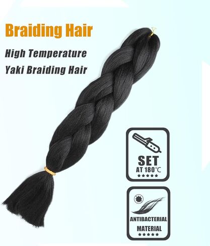 Cerisun Braiding Hair Extensions 24 Inch, Kanekalon Jumbo Braid, 3Pcs/Lot High Temperature Synthetic Fiber Hair Extensions for Box Braids Braiding Hair （1B） in Saudi Arabia
