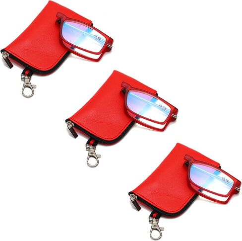 Viseng نظارات قراءة قابلة للطي مضادة للضوء الأزرق للرجال والنساء مع قضيب تلسكوبي حقيبة جلدية محمولة خفيفة للغاية +1.0 (أحمر) in Kuwait