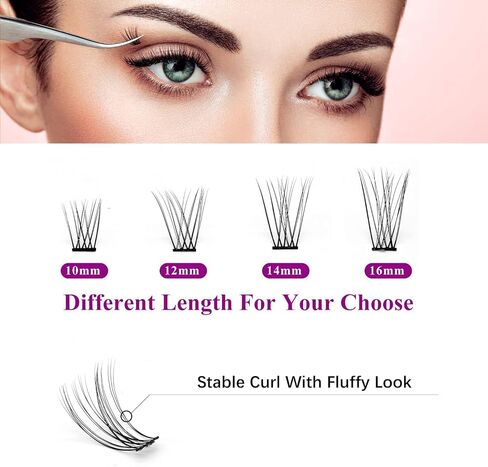 DIY Eyelash Extensions 0.07-D Curl 10mm Fluffy Single Length 12 Clusters Soft Wispy Light 3D Effect Natural Individual Cluster Lashes Home Eyelash Extensions D Curl Lashes Pack (10mm, 0.07-D-Fluffy) in Saudi Arabia
