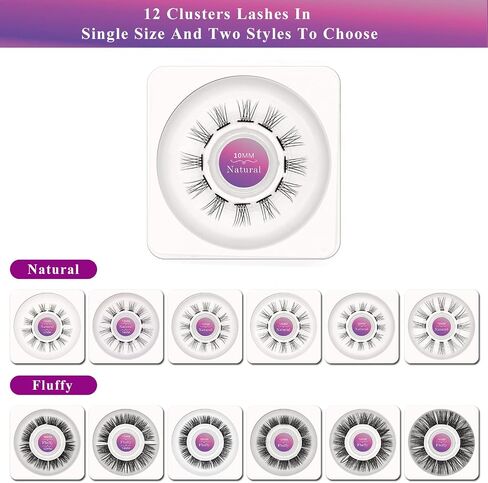 DIY Eyelash Extensions 0.07-D Curl 10mm Fluffy Single Length 12 Clusters Soft Wispy Light 3D Effect Natural Individual Cluster Lashes Home Eyelash Extensions D Curl Lashes Pack (10mm, 0.07-D-Fluffy) in Saudi Arabia
