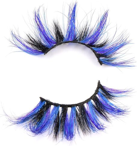 25mm Colored Eyelashes,Halloween 3D Mink Lashes with Color,Beautiful Natural Wispy Colorful False Eyelashes 1 Pair for Christmas New Year Party Ball（Blue purple black 3 colors） in Saudi Arabia