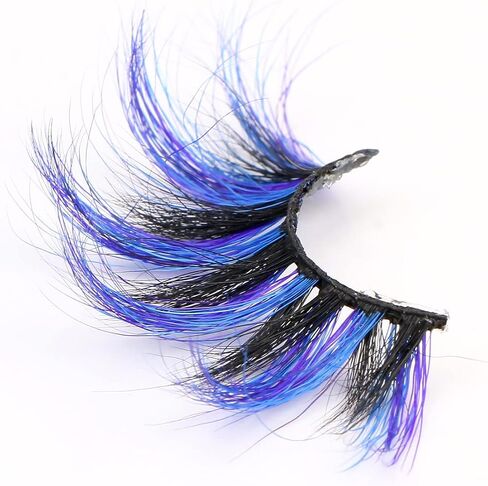 25mm Colored Eyelashes,Halloween 3D Mink Lashes with Color,Beautiful Natural Wispy Colorful False Eyelashes 1 Pair for Christmas New Year Party Ball（Blue purple black 3 colors） in Saudi Arabia