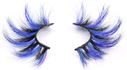 25mm Colored Eyelashes,Halloween 3D Mink Lashes with Color,Beautiful Natural Wispy Colorful False Eyelashes 1 Pair for Christmas New Year Party Ball（Blue purple black 3 colors） in Saudi Arabia