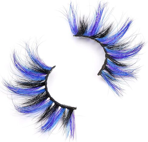 25mm Colored Eyelashes,Halloween 3D Mink Lashes with Color,Beautiful Natural Wispy Colorful False Eyelashes 1 Pair for Christmas New Year Party Ball（Blue purple black 3 colors） in Saudi Arabia