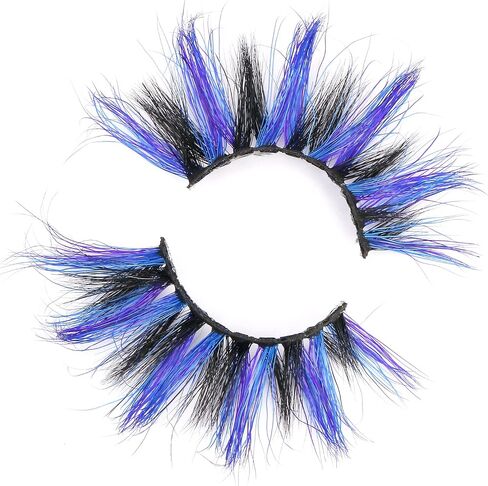 25mm Colored Eyelashes,Halloween 3D Mink Lashes with Color,Beautiful Natural Wispy Colorful False Eyelashes 1 Pair for Christmas New Year Party Ball（Blue purple black 3 colors） in Saudi Arabia
