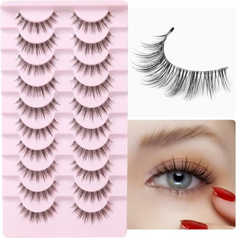 Natural Lashes with Clear Band False Eyelashes Pack 10 Pairs Fluffy Wispy False Lashes Natural Look 14MM Fake Eyelashes that Look Like Extensions in Saudi Arabia