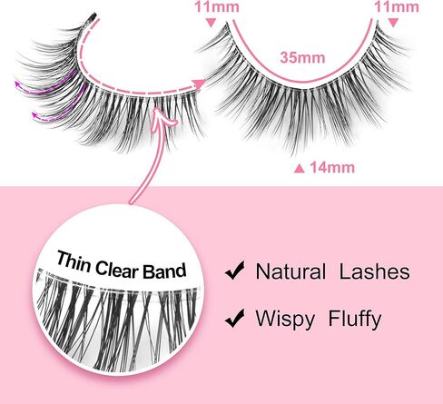 Natural Lashes with Clear Band False Eyelashes Pack 10 Pairs Fluffy Wispy False Lashes Natural Look 14MM Fake Eyelashes that Look Like Extensions in Saudi Arabia