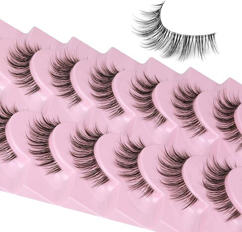 Natural Lashes with Clear Band False Eyelashes Pack 10 Pairs Fluffy Wispy False Lashes Natural Look 14MM Fake Eyelashes that Look Like Extensions in Saudi Arabia