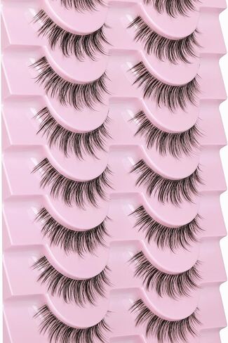 Natural Lashes with Clear Band False Eyelashes Pack 10 Pairs Fluffy Wispy False Lashes Natural Look 14MM Fake Eyelashes that Look Like Extensions in Saudi Arabia
