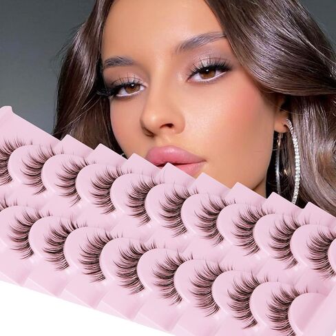 Natural Lashes with Clear Band False Eyelashes Pack 10 Pairs Fluffy Wispy False Lashes Natural Look 14MM Fake Eyelashes that Look Like Extensions in Saudi Arabia