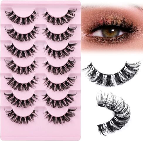 JIMIRE False Eyelashes Natural Clear Band Demi-Wispies Cat Eye Lashes Fluffy CC Curl Strip Faux Mink Eyelashes Natural Look Like Eyelash Extensions 15MM Soft Lashes 7 Pairs Pack in Saudi Arabia