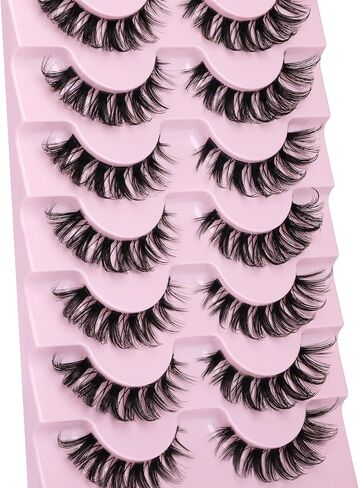 JIMIRE False Eyelashes Natural Clear Band Demi-Wispies Cat Eye Lashes Fluffy CC Curl Strip Faux Mink Eyelashes Natural Look Like Eyelash Extensions 15MM Soft Lashes 7 Pairs Pack in Saudi Arabia