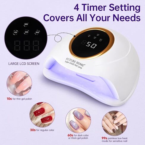 UV Nail Lamp, Future Home 120W LED Light for Gel Nails with 63 Lamp Beads, 4 Timer Settings, Auto Sensor - UV Light for Nails in Saudi Arabia