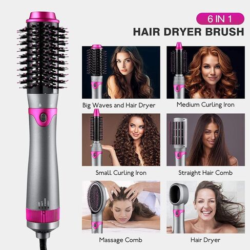 6 in 1 Hair Dryer Brush and Volumizer, Detachable Styler, One-Step Hot Air for Straightening Curling Drying Combing Styling in Saudi Arabia
