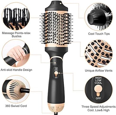 6 in 1 Hair Dryer Brush and Volumizer, Detachable Styler, One-Step Hot Air for Straightening Curling Drying Combing Styling in Saudi Arabia