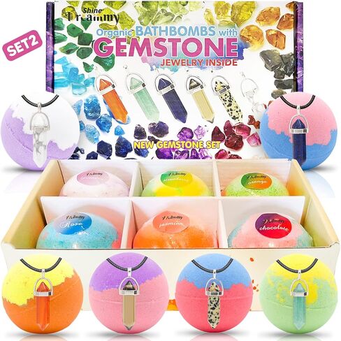 Organic Bath Bombs with Surprise Natural Real Gemstone Jewelry Inside.Handmade Bubble Bath Spa Set. Fizzies Spa kit with Essential Oils. Birthday Christmas Valentines Gift for Girls Boys Women. SET2 in Saudi Arabia