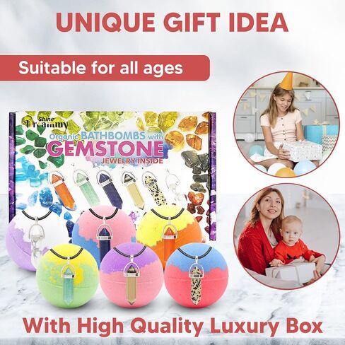Organic Bath Bombs with Surprise Natural Real Gemstone Jewelry Inside.Handmade Bubble Bath Spa Set. Fizzies Spa kit with Essential Oils. Birthday Christmas Valentines Gift for Girls Boys Women. SET2 in Saudi Arabia
