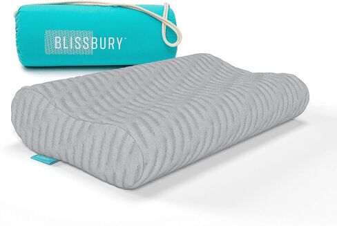 BLISSBURY Contour Pillow, Sandwich Memory Foam Contour Pillow | Curved Pillow for Neck Pain, Neck Support for Back, Stomach, Side Sleepers - Includes a Bamboo Case & Hypoallergenic Charcoal Foam in Saudi Arabia