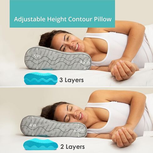 BLISSBURY Contour Pillow, Sandwich Memory Foam Contour Pillow | Curved Pillow for Neck Pain, Neck Support for Back, Stomach, Side Sleepers - Includes a Bamboo Case & Hypoallergenic Charcoal Foam in Saudi Arabia